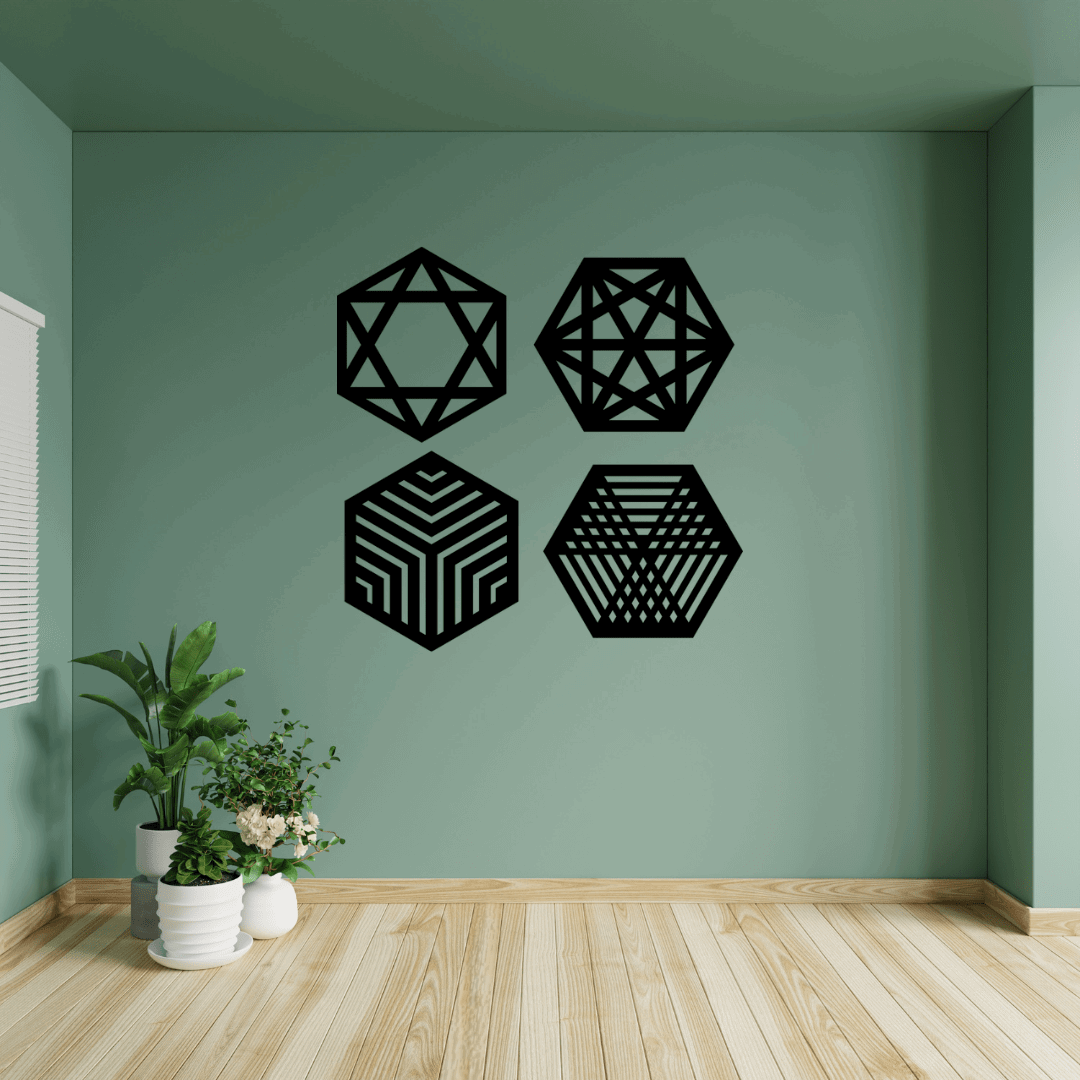 Hexagon Geometric Wall Art Set Of 4 - MECC