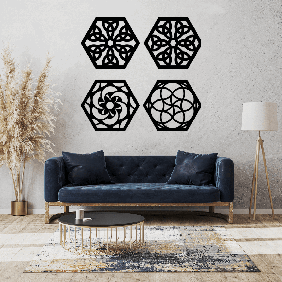 Hexagon Geometric Wall Art Set Of 4 - MECC