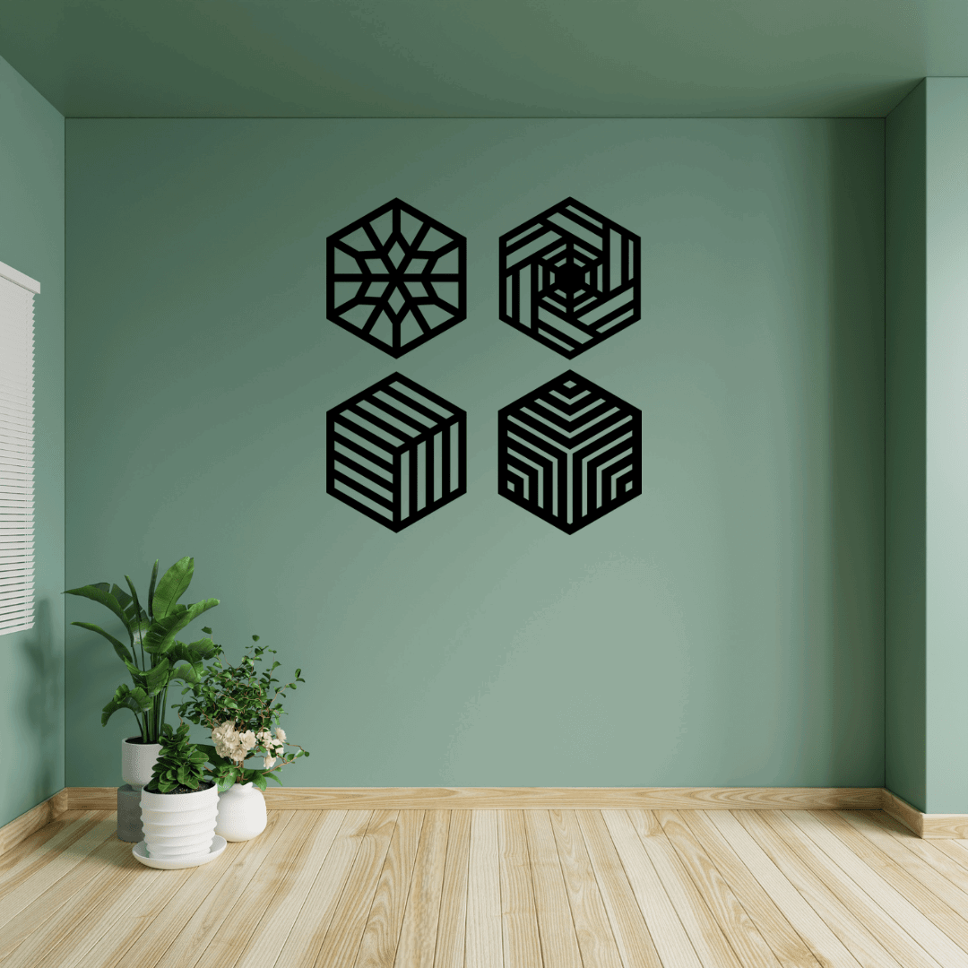 Hexagon Geometric Wall Art Set Of 4 - MECC