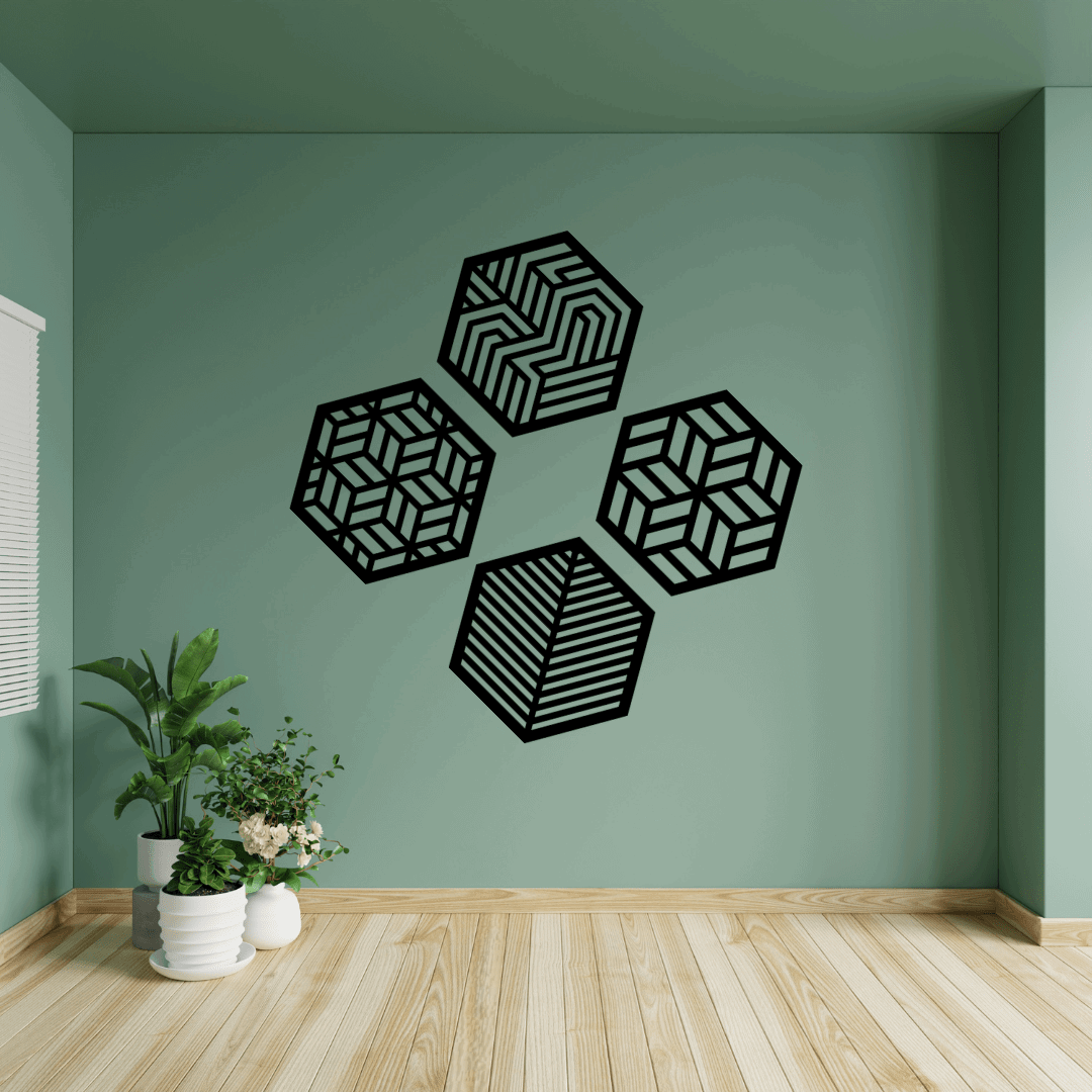 Hexagon Geometric Wall Art Set Of 4 - MECC
