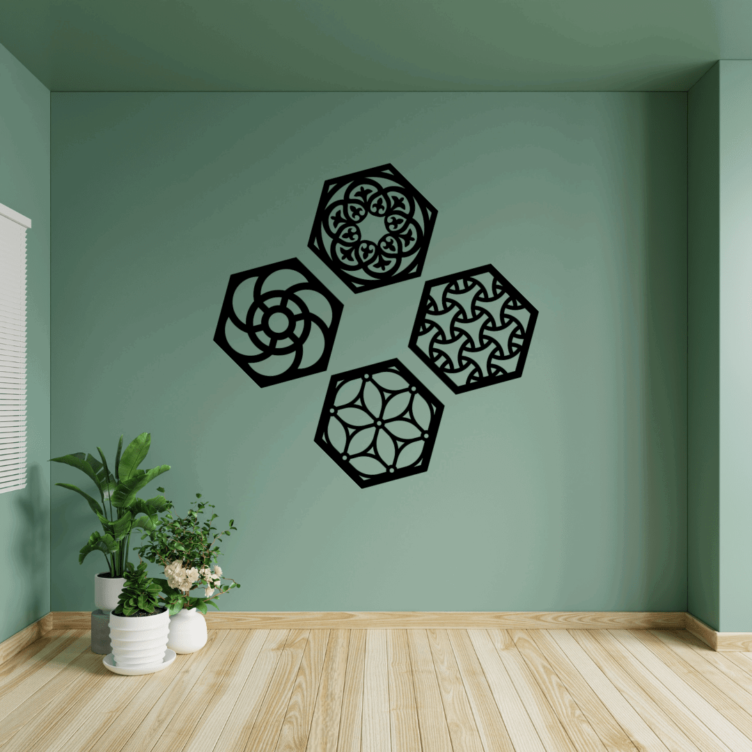 Hexagon Geometric Wall Art Set Of 4 - MECC