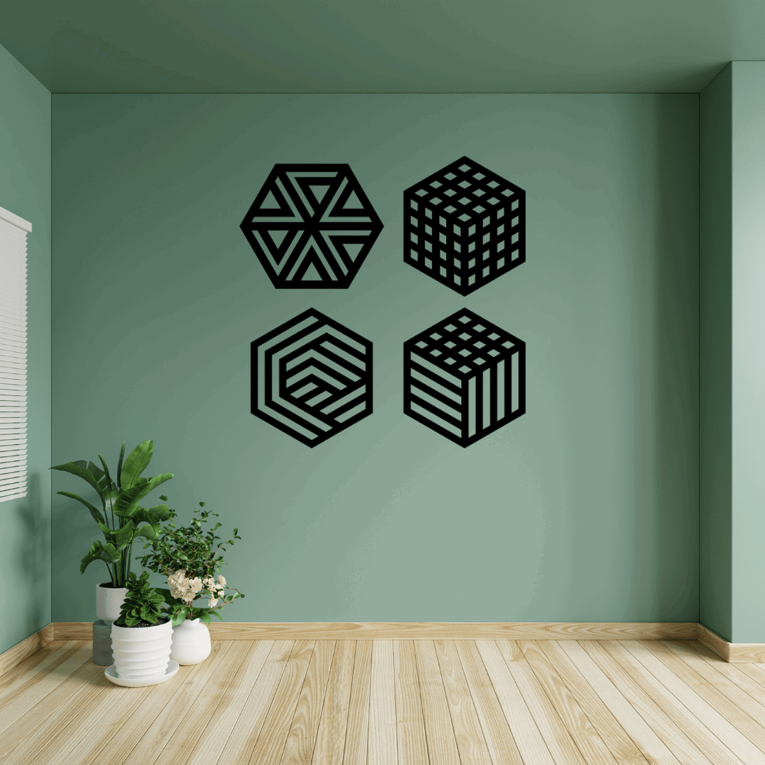 Hexagon Geometric Wall Art Set Of 4 - MECC
