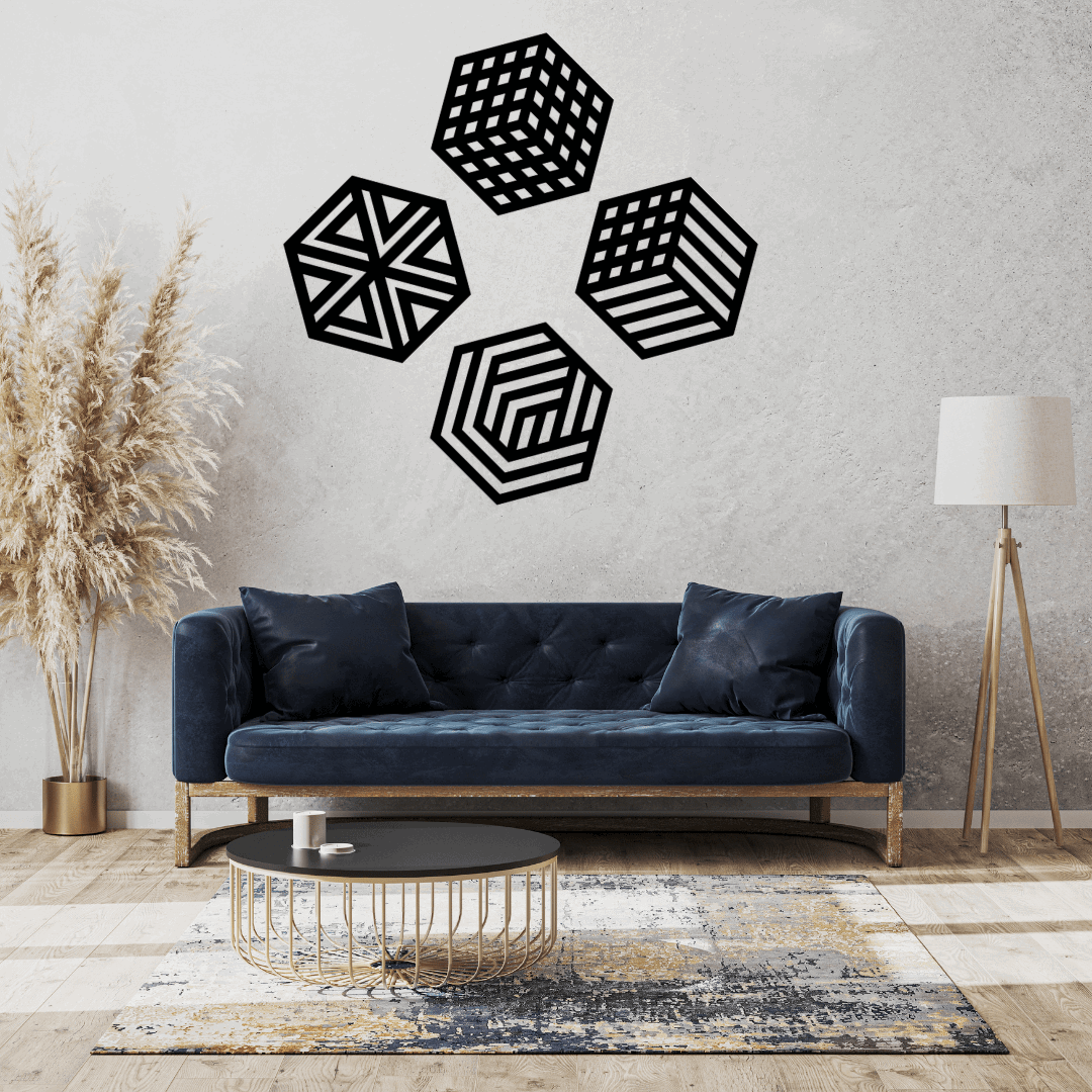 Hexagon Geometric Wall Art Set Of 4 - MECC