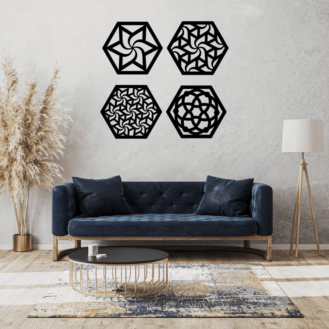 Hexagon Geometric Wall Art Set Of 4 - MECC