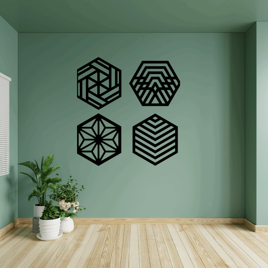 Hexagon Geometric Wall Art Set Of 4 - MECC