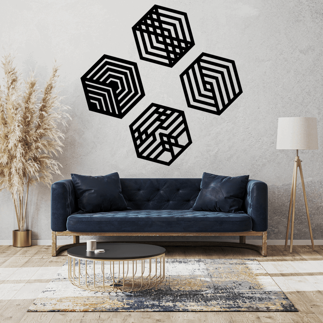 Hexagon Geometric Wall Art Set Of 4 - MECC