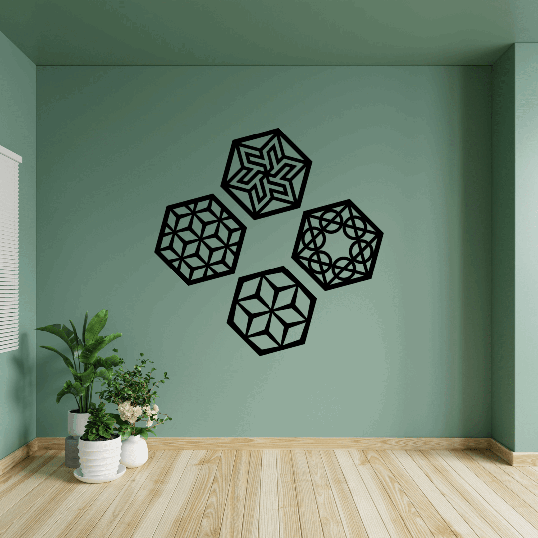 Hexagon Geometric Wall Art Set Of 4 - MECC