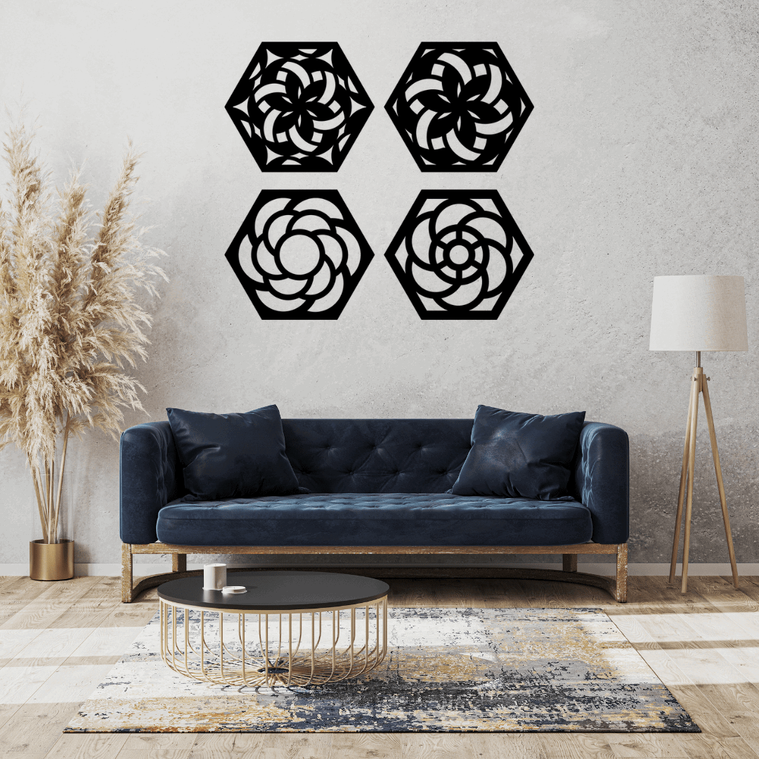 Hexagon Geometric Wall Art Set Of 4 - MECC