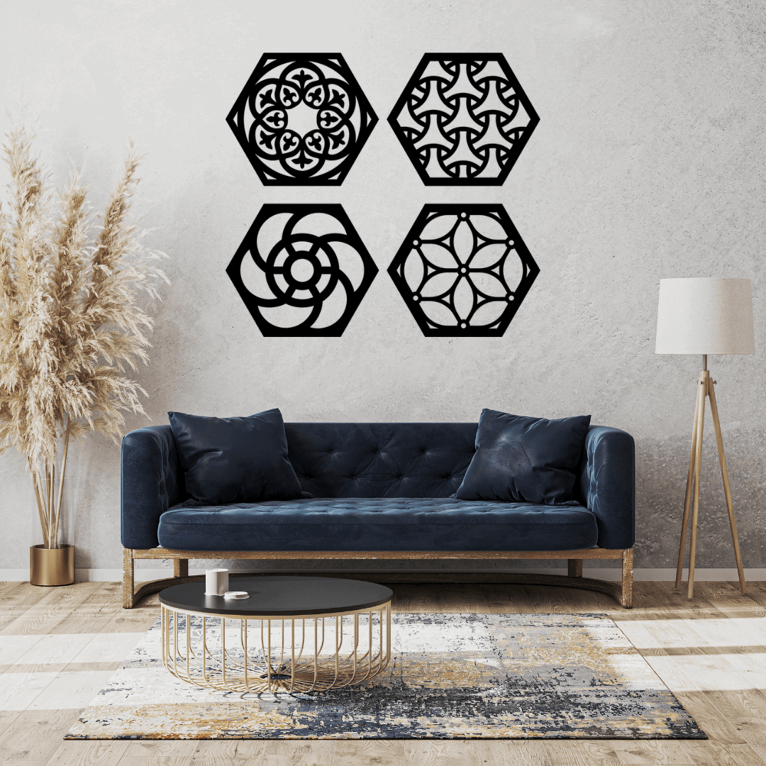 Hexagon Geometric Wall Art Set Of 4 - MECC