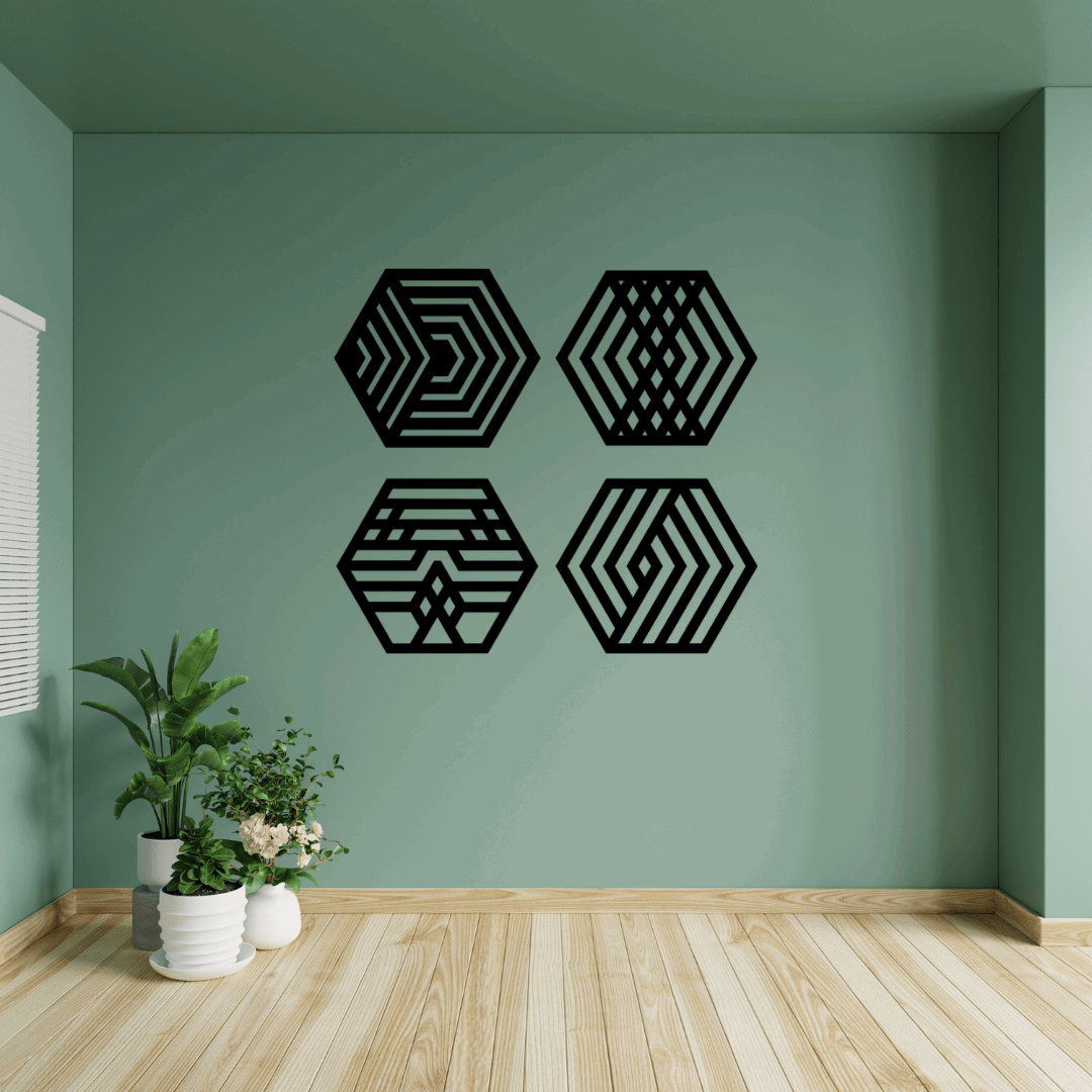 Hexagon Geometric Wall Art Set Of 4 - MECC