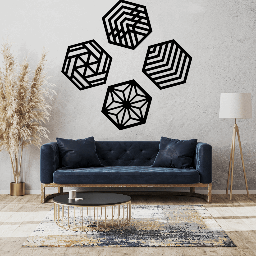 Hexagon Geometric Wall Art Set Of 4 - MECC