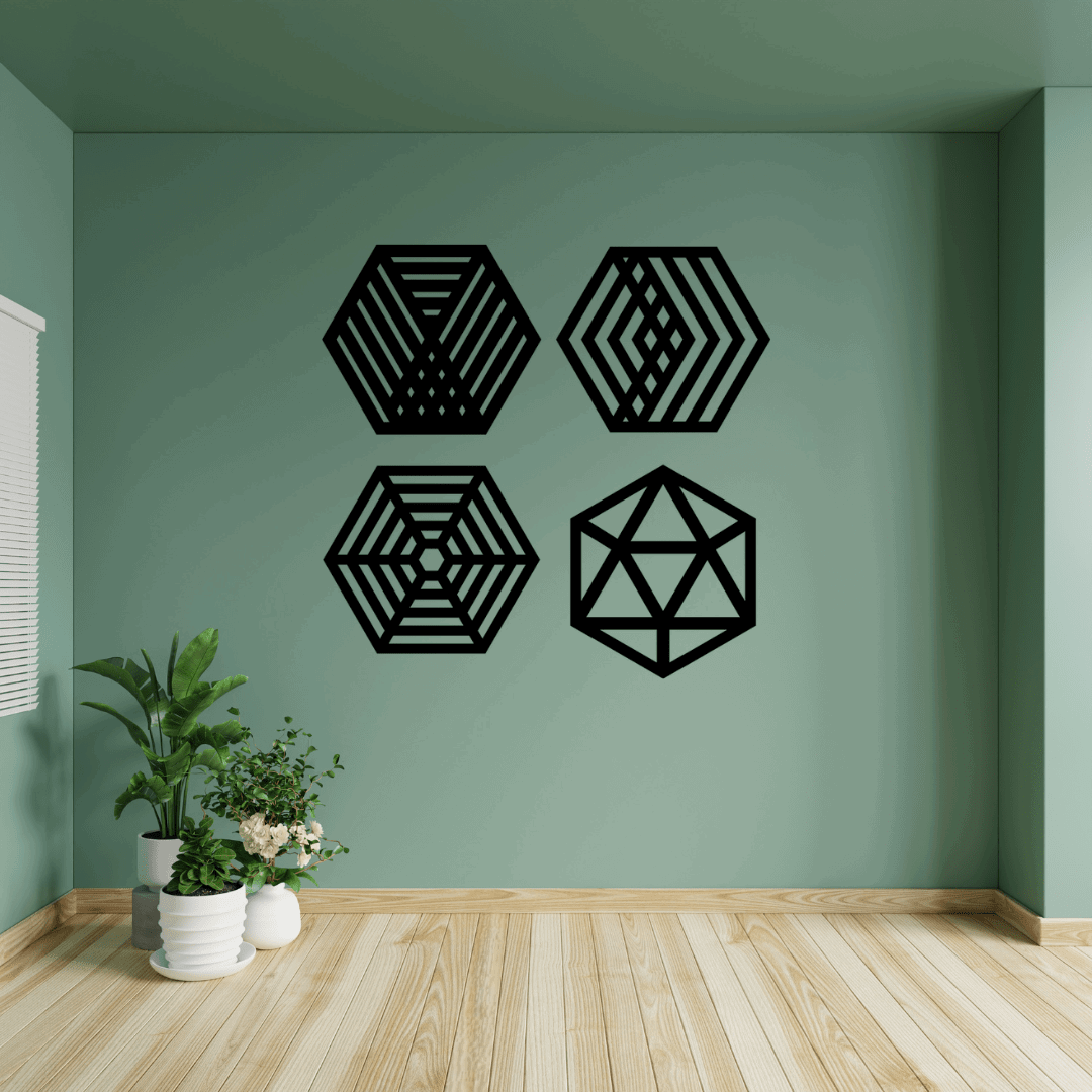 Hexagon Geometric Wall Art Set Of 4 - MECC