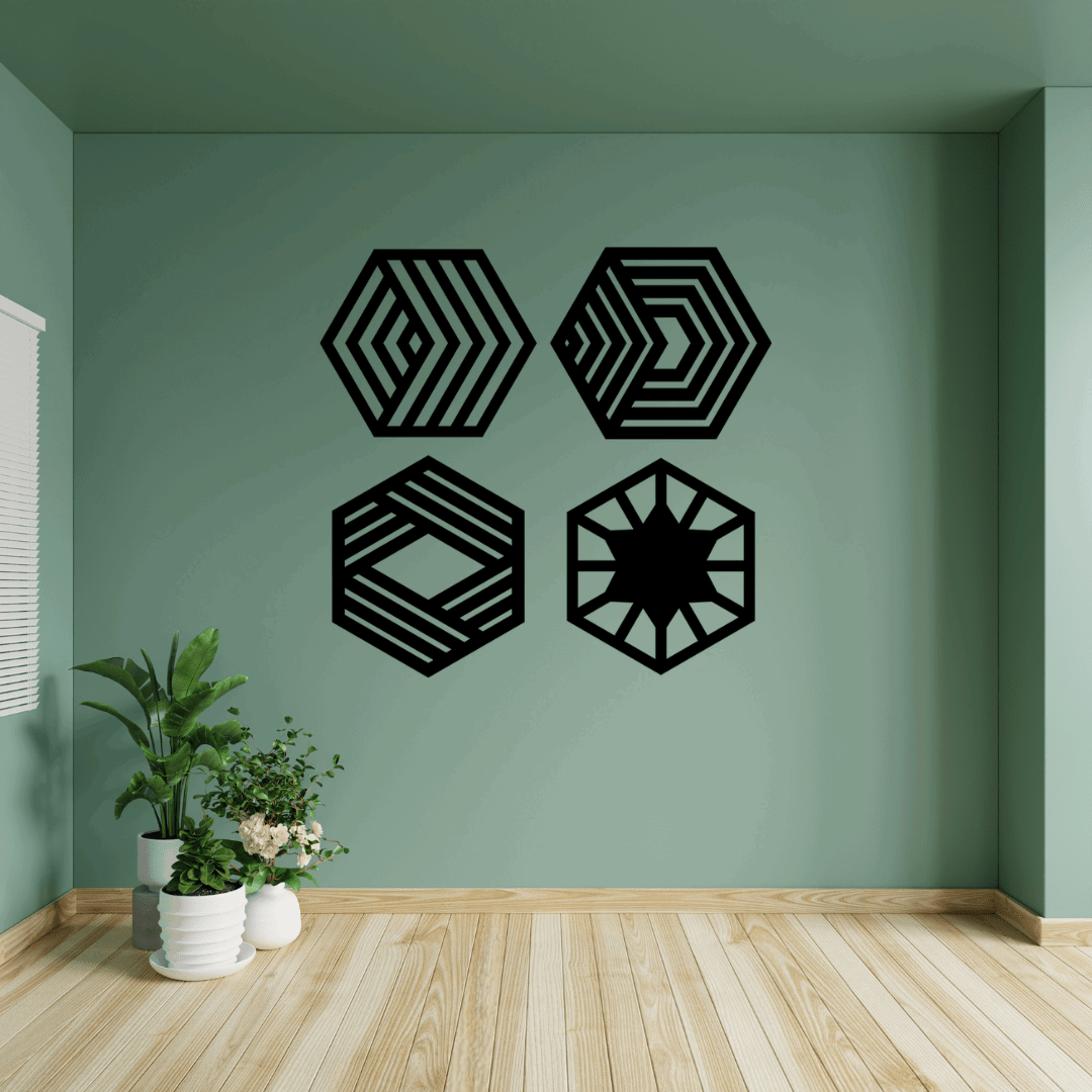 Hexagon Geometric Wall Art Set Of 4 - MECC