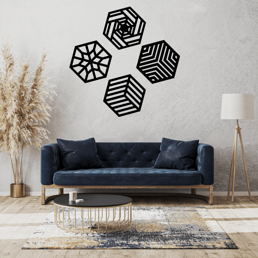 Hexagon Geometric Wall Art Set Of 4 - MECC
