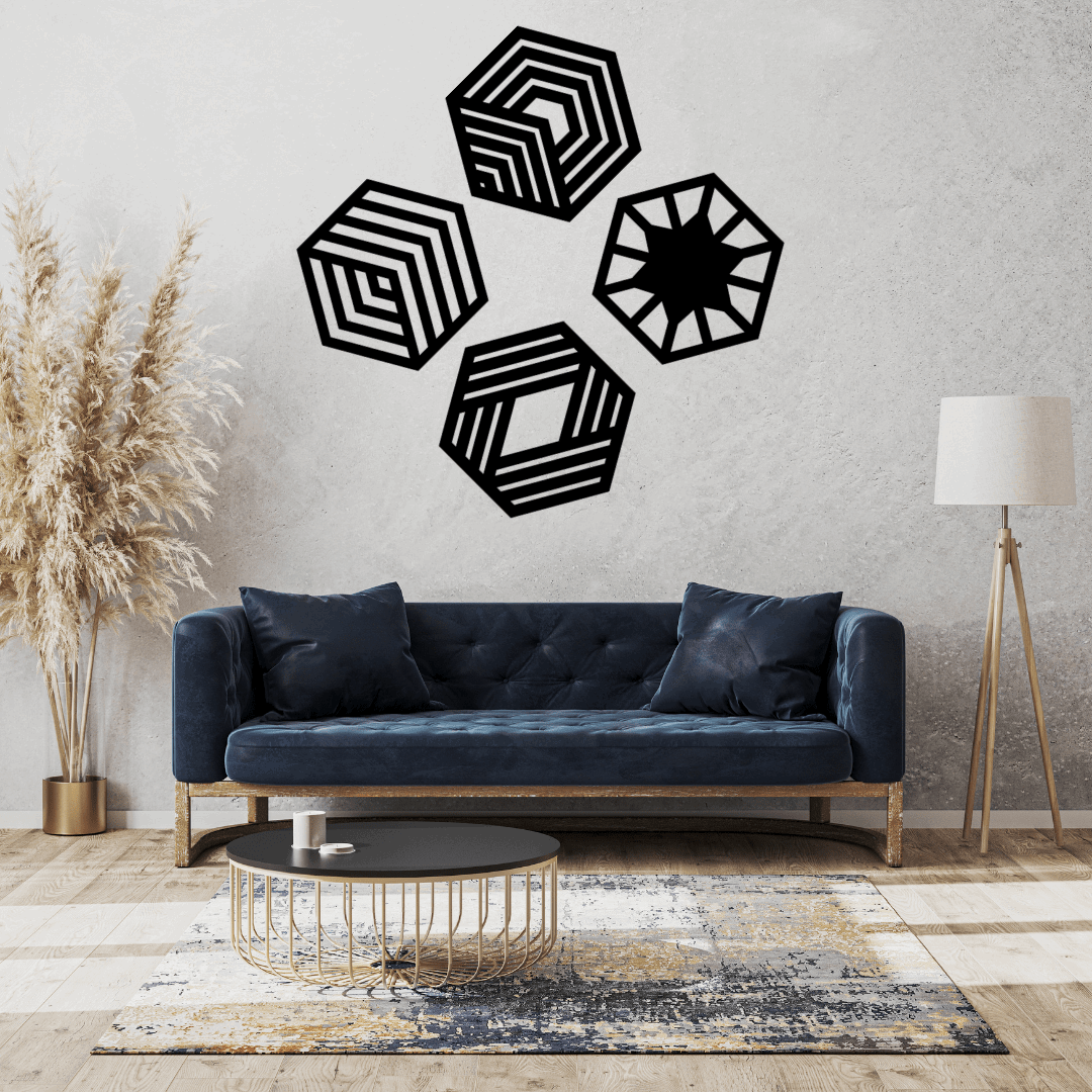 Hexagon Geometric Wall Art Set Of 4 - MECC