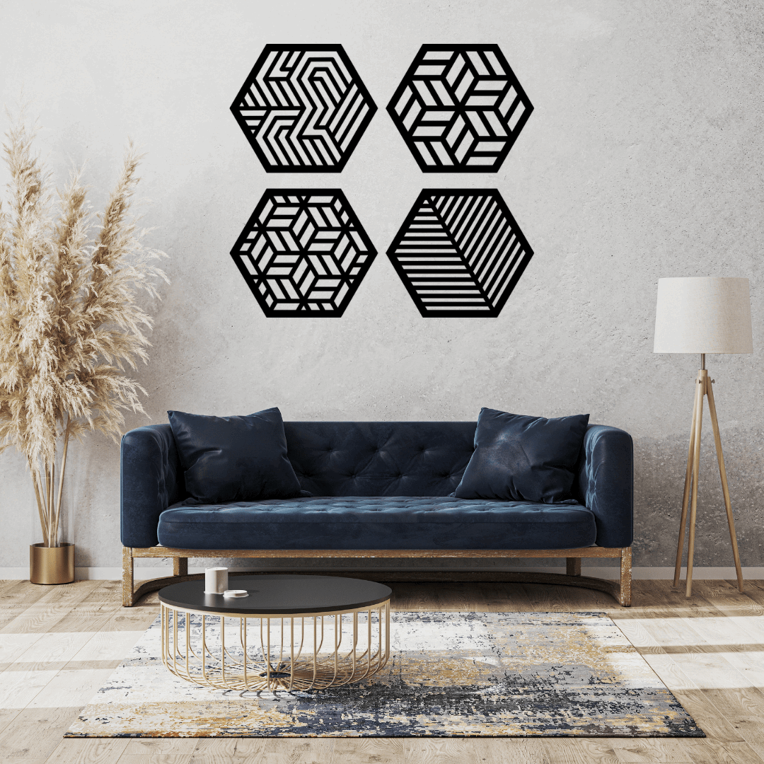 Hexagon Geometric Wall Art Set Of 4 - MECC