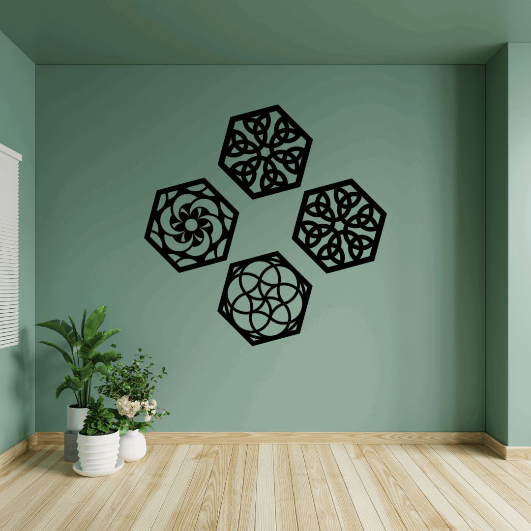 Hexagon Geometric Wall Art Set Of 4 - MECC
