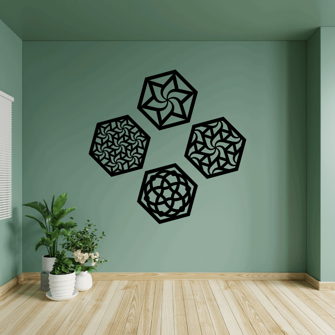 Hexagon Geometric Wall Art Set Of 4 - MECC